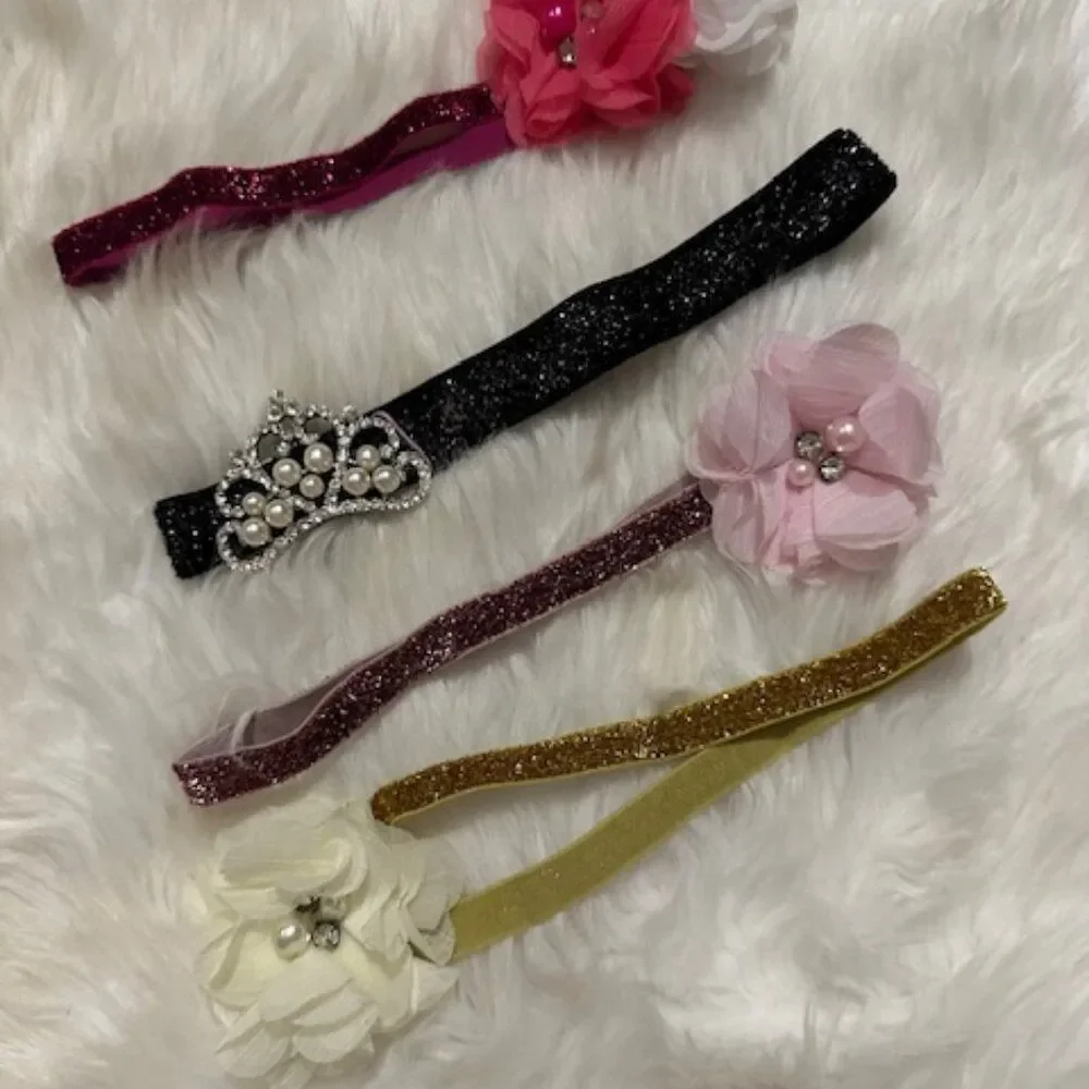 Bundle (4) Various Delicate Flowers, crown Shimmer FOE headband HB8300 Handmade